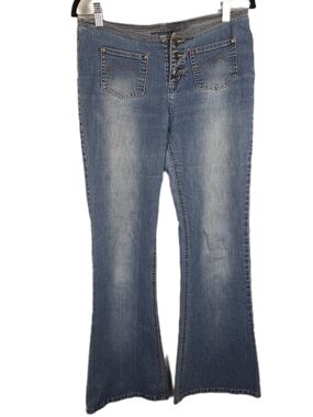 Garage Y2K Style Exposed Button-Fly Flare Jeans Light Wash